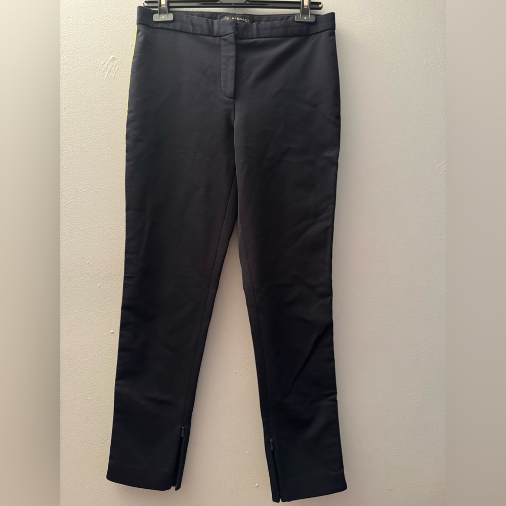 FINAL SALE‼️Versace Elegant Black Pants with yellow stripe size 10